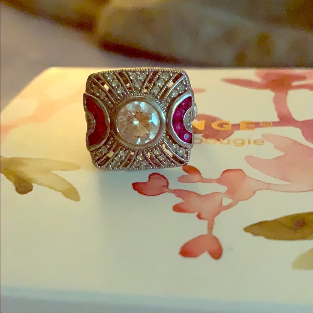 Gorgeous Marcasite CZ and Ruby Gem Sterling Ring